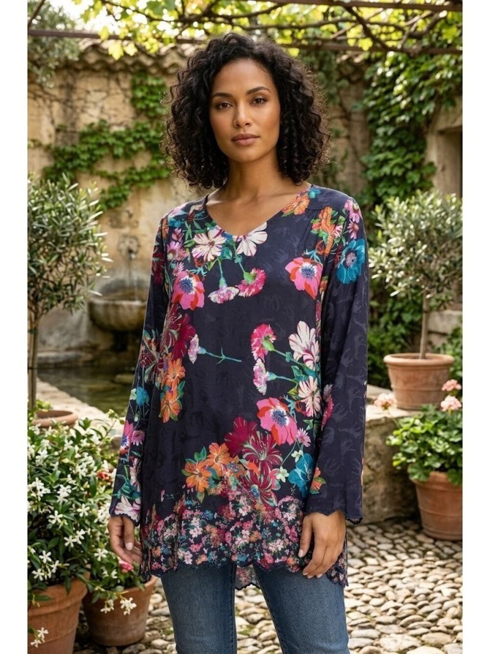 NWT Johnny Was Oasis Tandis Blouse in Black Floral Animal Print Tunic M